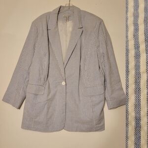 22 JESSICA LONDON SEERSUCKER BLUE WHITE STRIPE COTTON BLAZER JACKET 1X 2X 3X